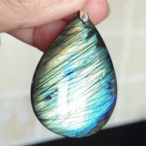 Natural Labradorite Blue Light Rainbow Pendant Women Men 40x28x8mm Water Drop Labradorite Gemstone Necklace Jewelry AAAAA