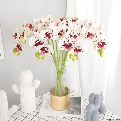 Real touch artificial 5 head/branch butterfly orchid office home Christmas wedding decor PU artificial flower display pot orchid