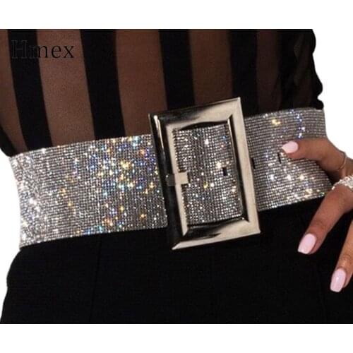 Fashion Rhinestone Womens Belt Shiny Diamond Crystal Waistband Female Female Luxury Gold Silver Waist Party Belt 2019 New