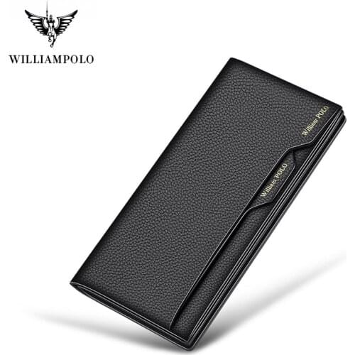 WilliamPolo luxury brand Genuiner leather wallet men card case slim Multi-Card Long High capacity purse Removable card holder