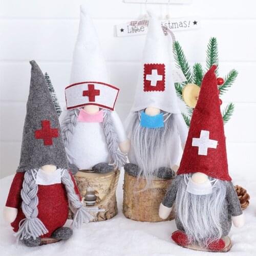 Christmas Long Hat Doctor Nurse Swedish Gnome Santa Plush Toys Doll Ornaments Holiday Home Party Decoration Xmas Gift