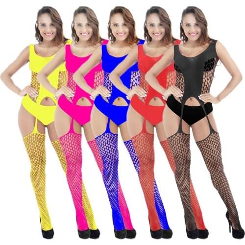 Sexy Lingerie Women Hot Porno Costumes Fishnet Open Crotch Bodystockings Mesh Erotic Bodysuit Sleepwear Crotchless Teddies