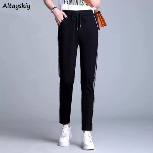 Harem Pants Women Fashion Black All-match Drawstring Mid Waist Female Elegant Soft Leisure Sweatpants Spring Summer Plus Size