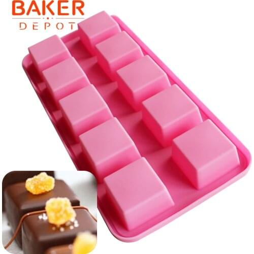 BAKER DEPOT Silicone mold for chocolate soap square pastry bakeware tool ice cube tray pudding jelly cake baking form 10 holes