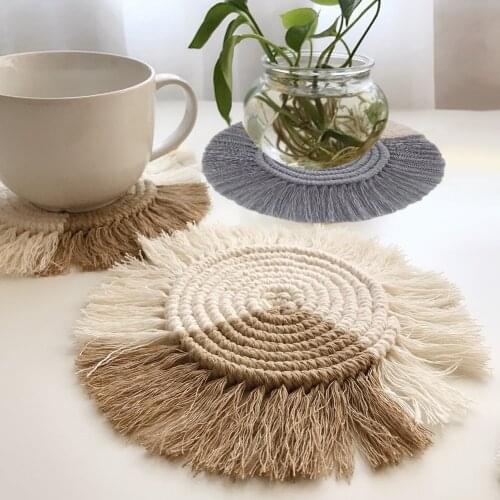 Nordic Cotton Braid Coaster Non-slip Insulation Handmade Bohemia Macrame Cup Pad Wall Home Decor Coffee Cup Cushion Table Mat