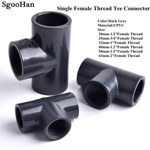 1~5pcs 1/2"~2" Female Thread Tee Connector Irrigation System Plastic UPVC Pipe 3 Way Aquarium Fish Tank Connectors Dark Grey