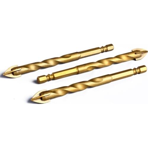 1Pc Titanium Tungsten Coated Glass Drill Bit 6/8/10/12mm Hex Shank Tile Glass Mirror Cross Spear Head Drilling Bit