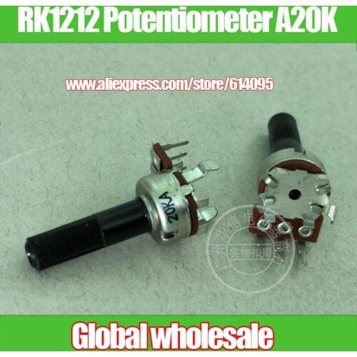 10pcs RK1212 Vertical Single Rotary Potentiometer A20K / Handle Length 21MM Knurling Shaft