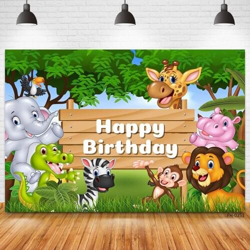 Custom Name Tropical Jungle Forest Wild Animal Safari Party Vinyl Backdrops Newborn Baby Shower Birthday Photography Backgrounds