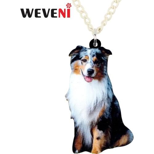 WEVENI Acrylic Happy Australian Shepherd Dog Necklace Pendant Collare Fashion Animal Pets Jewelry For Women Girls Gift Charms