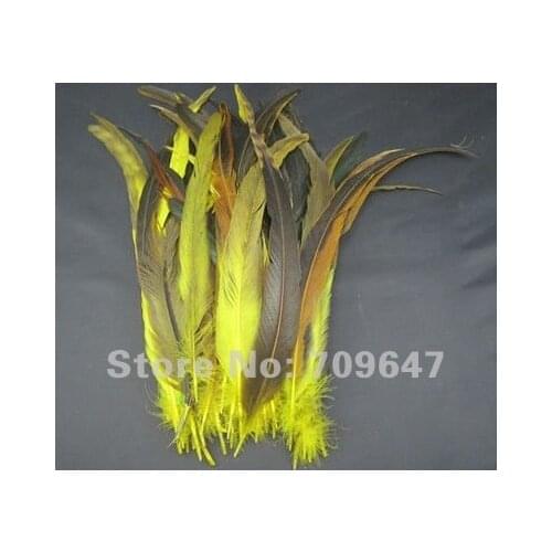 Yellow Feathers! Plumas! 50pcs/lot 10-12"(25-30cm) Beautiful Yellow Colour Rooster Tail Feathers Cocktail feathers