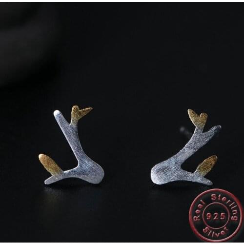 Amxiu Fashion 925 Sterling Silver Stud Earrings Two Tones Color Branch Earrings For Girls Friends Birthday Gifts Ear Accessories