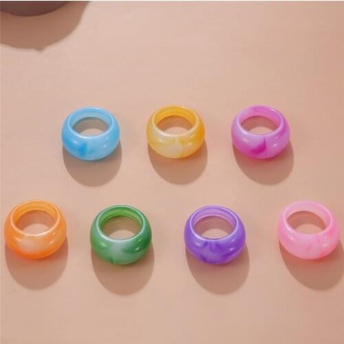 AOMU 2021 Summer New Colourful Transparent Resin Acrylic Geometric Irregular Round Rings for Women Party Jewelry Travel Gifts