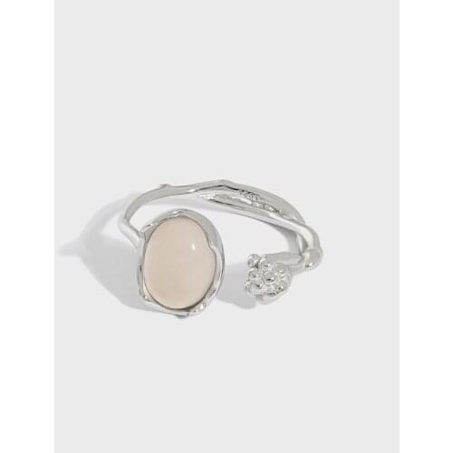 SHANICE S925 Sterling Silver Open Ring Small irregular design, micro-inlaid agate stone flower bud vine branch Punk Statement