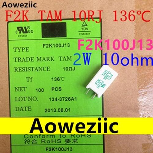 10Pcs/Lot With Temperature Vertical Cement Resistance F2K100J13 F2K TAM 10Ω J 136℃ For 2W 10RJ 2W10R 2W10Ohm Ceramic Resistor 5