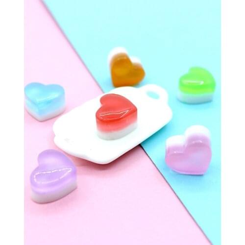 10PCS Rainbow Jelly Love Heart Cotton Candy Plastic Simulation Candy Plastic DIY Accessories Art Toy jewelry accessories