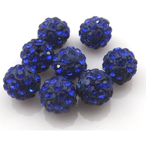 100pcs/lot 10mm Royle Blue Color Rhinestone Loose Beads 6 Rows Pave Disco Ball For Jewelry Making