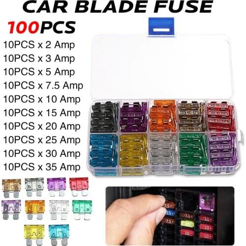 100Pcs/Packed Car Aluminum Blade Fuse Automobile Car Security Fuse Standard Assortment Kit Using For Medium-sized Auto Car
