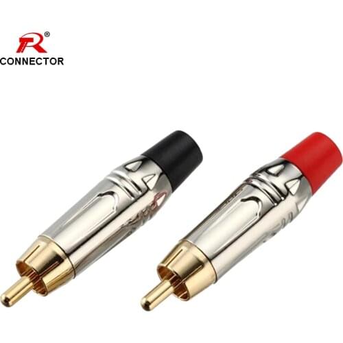 2pcs/1pair RCA jack connector Male Plug RCA gold plated adapter red+black color