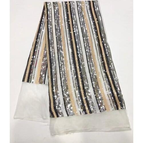 2020 High Quality African Lace Fabric Gold, Blue French Net Embroidery Sequins Tulle Lace Fabric For Nigerian party Dress J17752