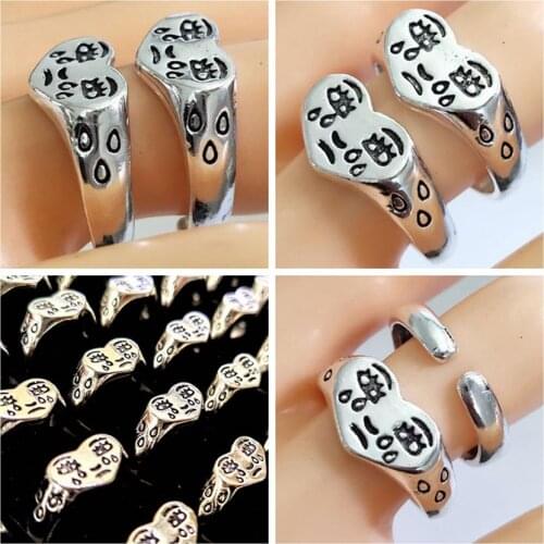 30pcs Vintage Silver Crying Face Adjustable Ring Womens Tears Open Rings Creative Design Heart Shape Female Girls Accessories