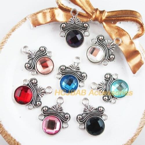 8 New Flower Charms Tibetan Silver Tone Retro Mixed Crystal Pendants 18x23mm