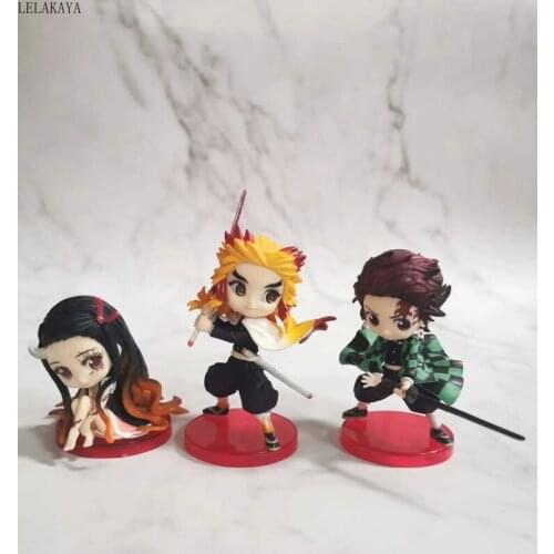 Anime 3pcs/set Demon Slayer: Kimetsu no Yaiba Kamado Tanjirou Nezuko Rengoku Kyoujurou Q Ver. PVC Action Figure Model Toys Gift