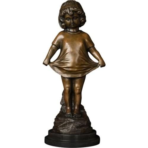 ArtsHom DS-534 Bronze Art Decor Little Children Girl Statue Sculpture Lovey Child Kid Girl Figurines For Children Gift Home Deco