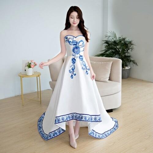 Blanc Porcelaine Dresses Cheongsam Katoen Tailing Chinese Evening Dress Long Embroidery Qipao Modern Oriental Wedding Gowns