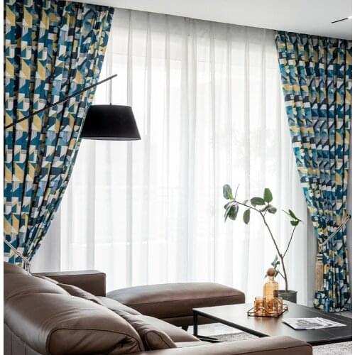 [Blueprint] Nordic Curtains for Living Room Bedroom Study Modern Minimalist Polyester-cotton Printed Curtains Customization