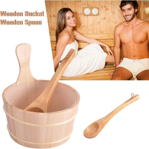 4L Large Capacity Sauna Pine Wood Bucket And Ladle Kit Steaming Bathroom Sauna Room Equipment Accessories