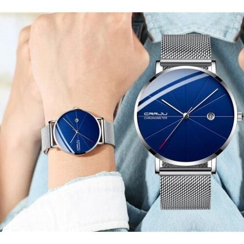 CRRJU New Watch for Men Ultra Thin Mesh Steel Luxury Date Wristwatch Sport Waterproof Mens Watch Gift for men Relogio Masculino