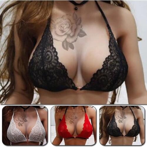 Womens Bralette Deep V Hollow Out Sexy Lace Bra Triangle Cup Beauty Back Wireless Seamless Lingerie Female Transparent Bars