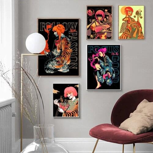 Home Decoration Hd Prints Painting Japan Geisha Pictures Wall Art Modular Canvas Retro Poster No Framework Bedside Background