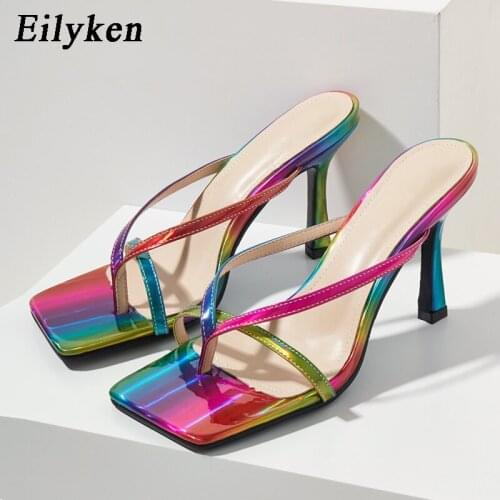 Eilyken Fashion Clip Toe V-Neck Narrow Band Summer Slippers Flip Flops Women Shoes High Heel Sexy Sandals Femme Big Size 41 42