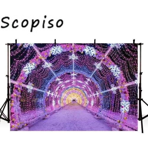 Scopiso Purple Light Tunnel Snowflake Photo Backdrop Children Portrait Photocall Photography Background Photo Studio