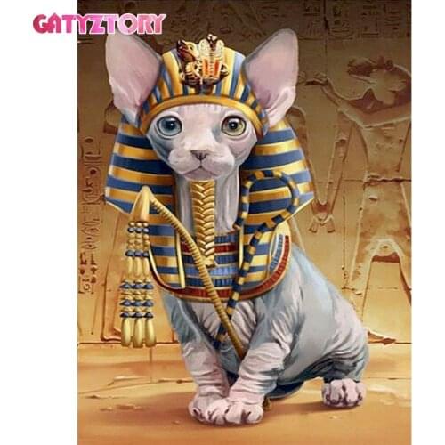 GATYZTORY 5D Diamond Painting Egypt Cat Diamond Embroidery Full Square Diamond Mosaic Cross Stitch Animals Home Decor