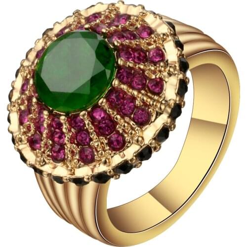 Hainon Gold Color Rings Luxury Exaggerated Wedding Green Zircon Crystal Rings Female Jewelry Accessories Cheap