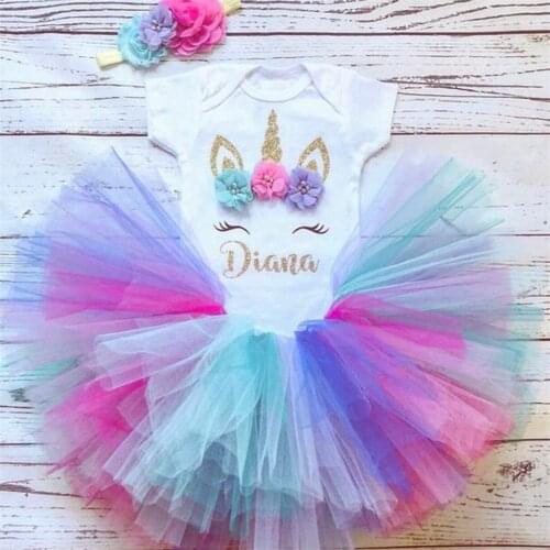Custom Unicorn Birthday outfit name Personalize first birthday baby girl birthday bodysuit 1st birthday unicorn tutu set shirt