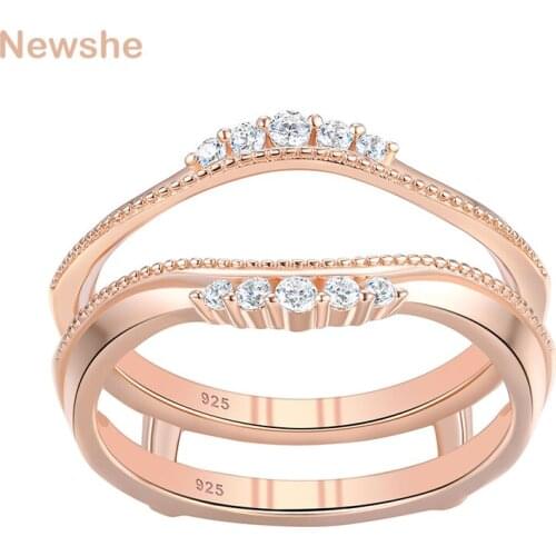 Newshe Solid 925 Sterling Silver Rose Gold Protective Hollow Wedding Rings For Women AAAAA Cubic Zircon Luxulry Jewelry BR1174