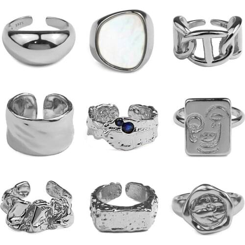 MEETSOFT Trendy S925 Sterling Silver Gold irregular stone Zircon open Ring for Women Party Jewelry wholesale Accessory girl gift