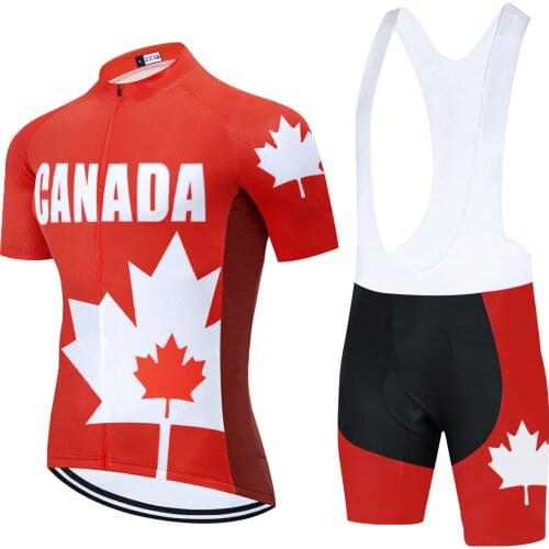 2021 Team Canada Cycling Pro Jersey 20D Bib Set MTB Bicycle Clothing Quick Dry Bike Clothes Men Short Maillot CulotteSportswear