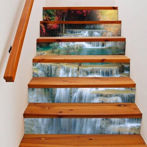 Creative Mountain and Rivers Waterfall Stairway Wall Sticker Stairs Step Floor Decoration Wallpaper Peel & Stick Vinly Art Mural