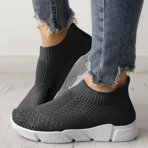 Flat Shoes Women Knitting Slip On Loafers Ladies Summer Sneakers Walking Shoes Fashion Trainers Chaussures Femme 2019