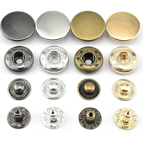 50sets 10mm 12.5mm 15mm Metal Press Studs Sewing Button Brass Snap Button Fastener For Sewing Leather Craft Clothes Bags Garment