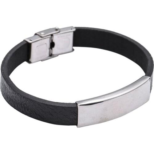 2021 Punk Rock New Classic Style Men Leather Bracelet Simple Black Stainless Steel Button Neutral Accessories Jewelry Gifts
