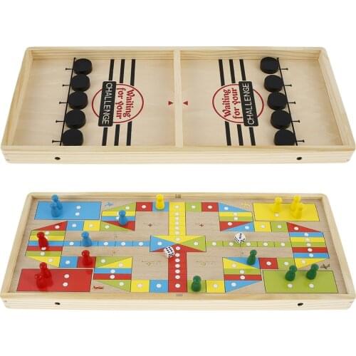 2 IN 1 Fast Hockey Sling Puck Board Game Catapult Chess Parent-child Interactive Game Wooden Table Hockey Foosball Winner Game