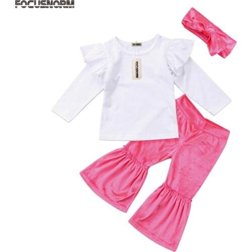 New Fashion Newborn Toddler Baby Kids Girl Clothes Long Sleeve Tops Pants Headband 3Pcs Set Outfits 0-4T