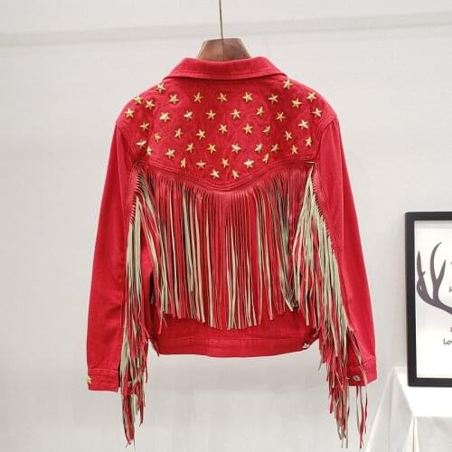 Autumn Punk Tassel Faux Leather Jacket Women Rivet Stars Crop Motorcycle Biker Jackets Female Streetwear Short PU Coat Y577