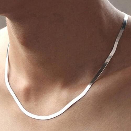Women Men Simple Silver Plated Flat Gift Snake Chain Herringbone Choker Necklace 2021